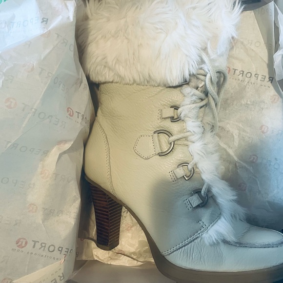 Report Vanilla Leather Faux Fur Cuff, Heeled Boots Sz. 8.5 - Picture 11 of 16